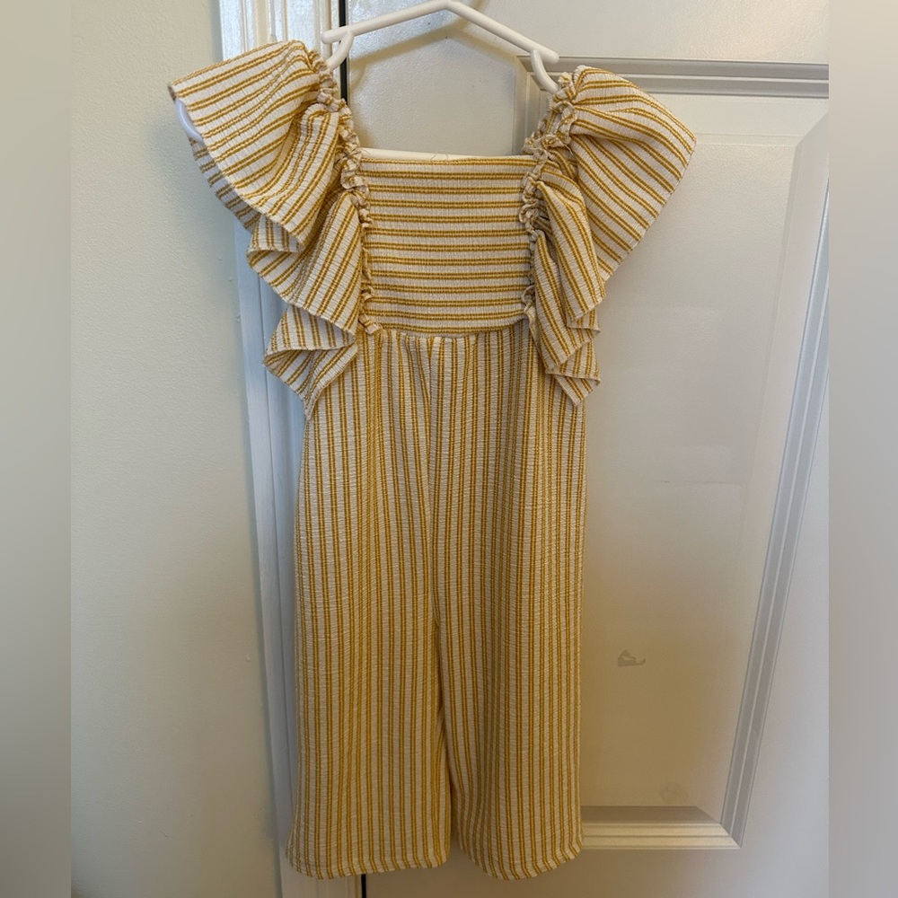 Zara Baby Girl’s Yellow and White Striped Pants Romper Size 9-12 months